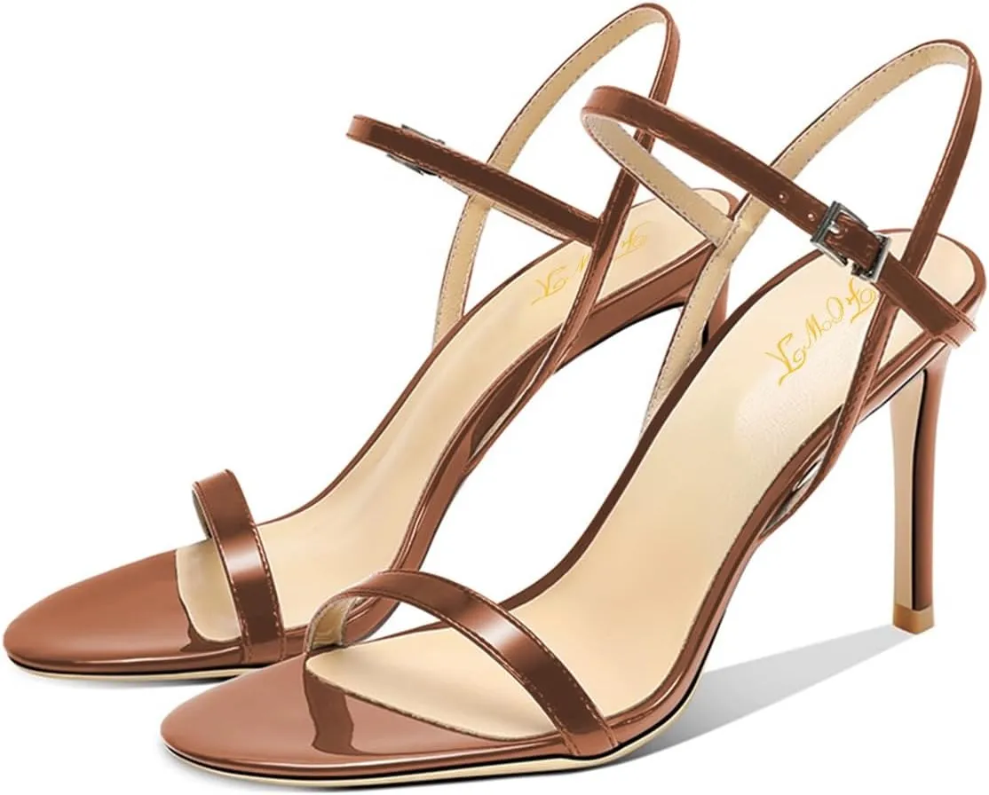 FOWT Women Sexy Single Strap Open Toe Sandals High Stiletto Heel Ankle Strap Buckle Summer Party Prom Vacation Dress Shoes Size 4-16 US