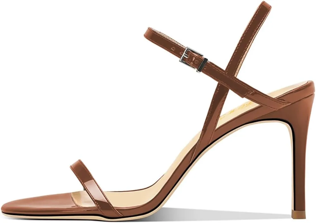 FOWT Women Sexy Single Strap Open Toe Sandals High Stiletto Heel Ankle Strap Buckle Summer Party Prom Vacation Dress Shoes Size 4-16 US
