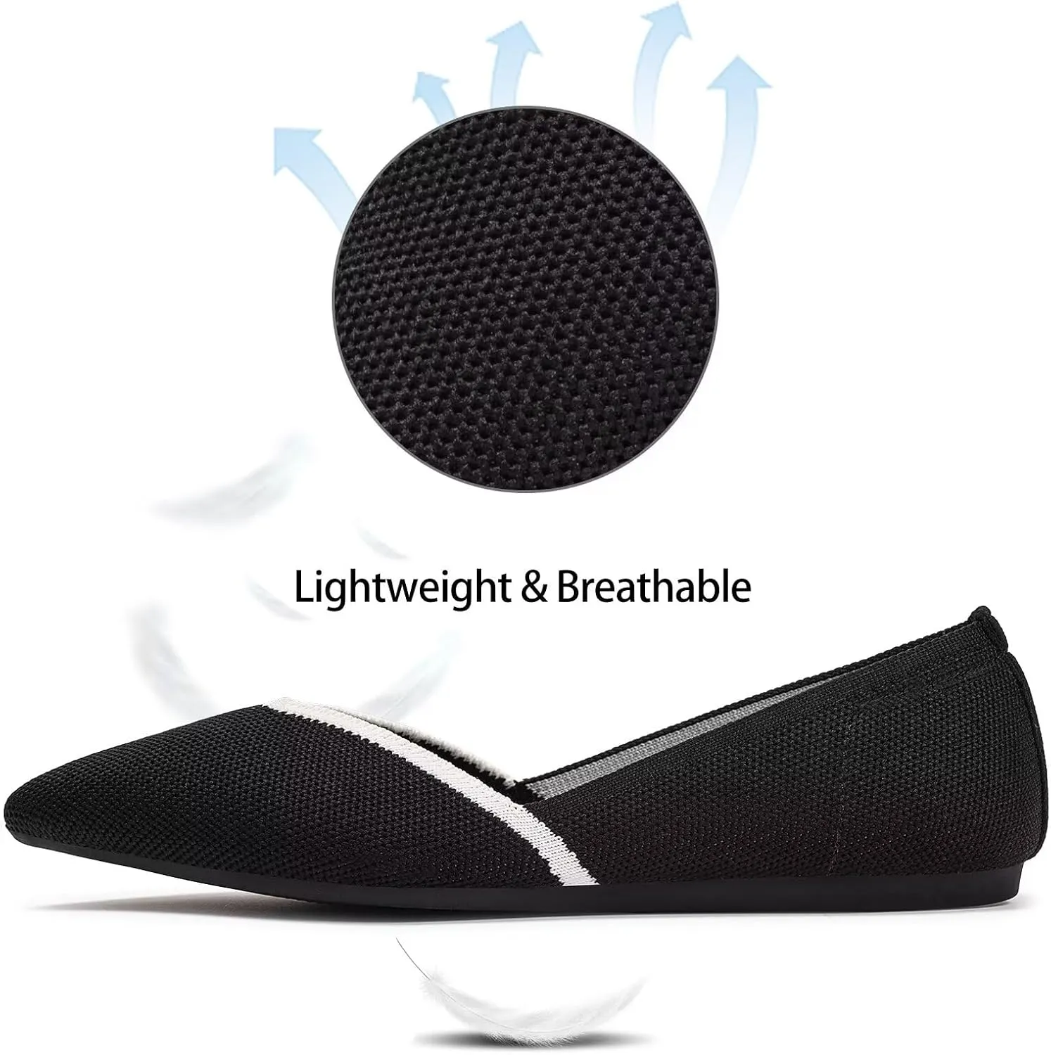 Frank Mully Womens Flat Shoes Classic Pointed Toe Flats Knitted Dress Shoes Soft Flats for Woman Comfortable Dressy