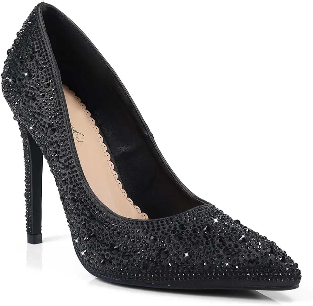 FREDERICK'S OF HOLLYWOOD- Pointy Toe Full Rhinstone Pump W Pencil Heel, FOH-Samantha