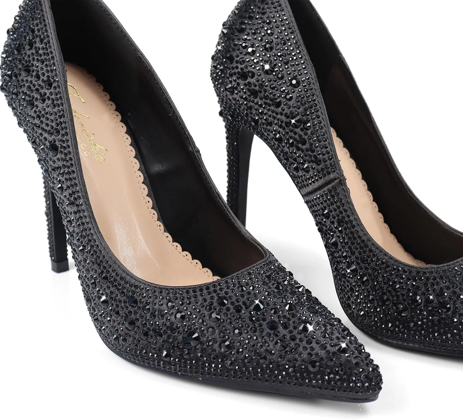FREDERICK'S OF HOLLYWOOD- Pointy Toe Full Rhinstone Pump W Pencil Heel, FOH-Samantha