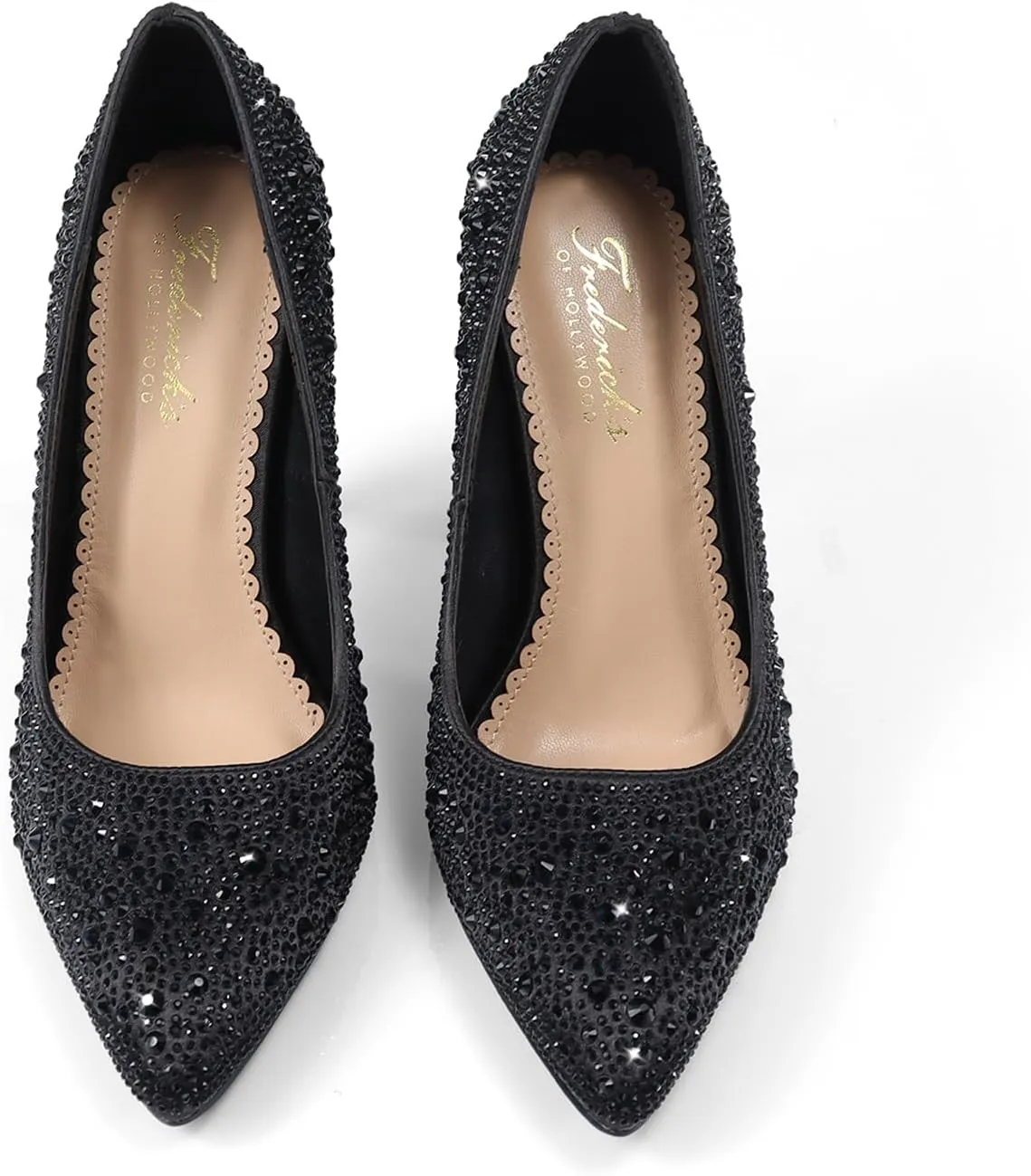 FREDERICK'S OF HOLLYWOOD- Pointy Toe Full Rhinstone Pump W Pencil Heel, FOH-Samantha