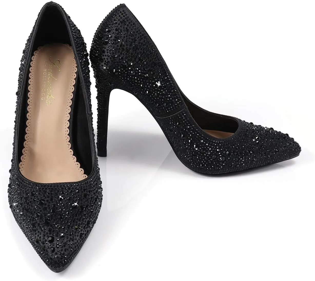 FREDERICK'S OF HOLLYWOOD- Pointy Toe Full Rhinstone Pump W Pencil Heel, FOH-Samantha