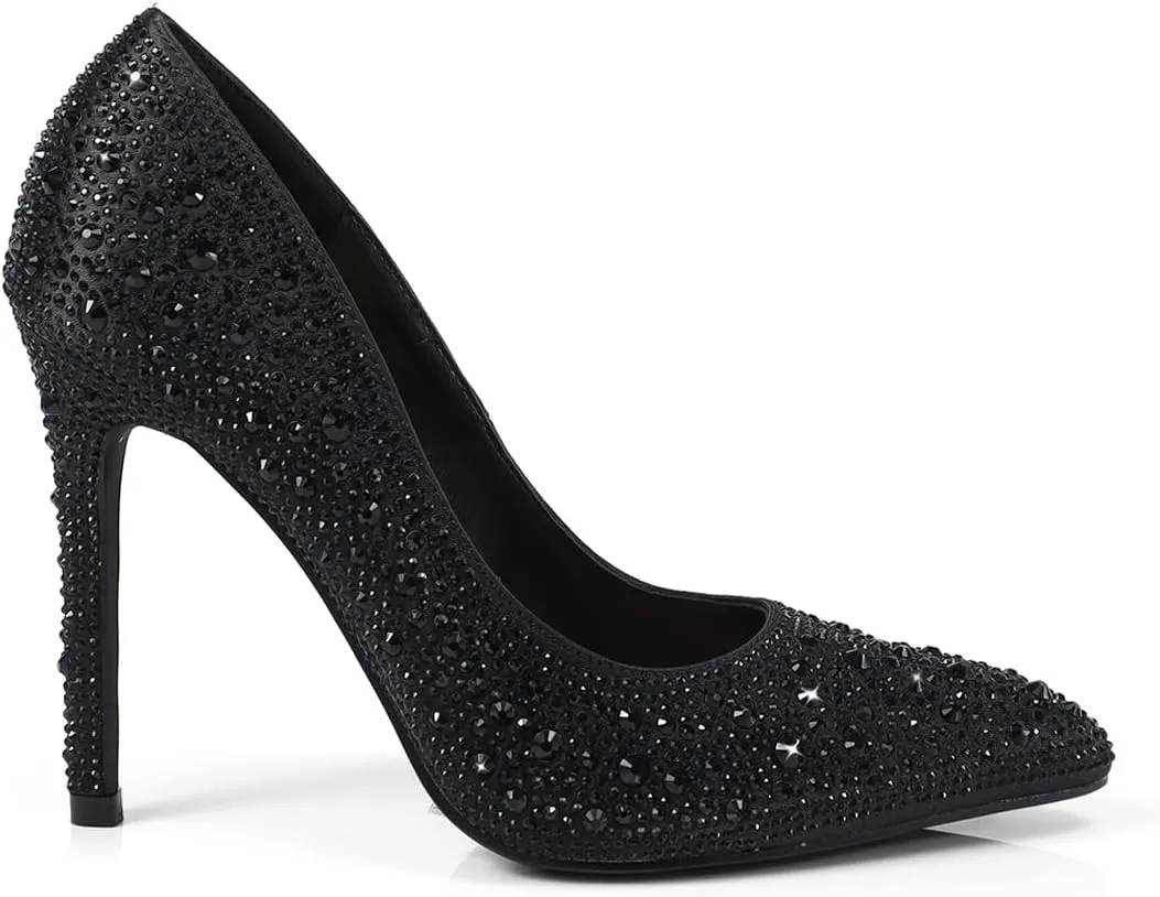 FREDERICK'S OF HOLLYWOOD- Pointy Toe Full Rhinstone Pump W Pencil Heel, FOH-Samantha
