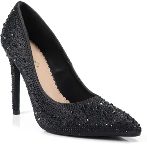 FREDERICK'S OF HOLLYWOOD- Pointy Toe Full Rhinstone Pump W Pencil Heel, FOH-Samantha