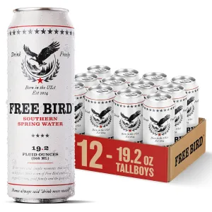 Free Bird, Southern Spring Water, 12-Pack (19.2oz Tallboy Cans) – Crisp & Clean Blue Ridge Mountain Water, Naturally Sourced
