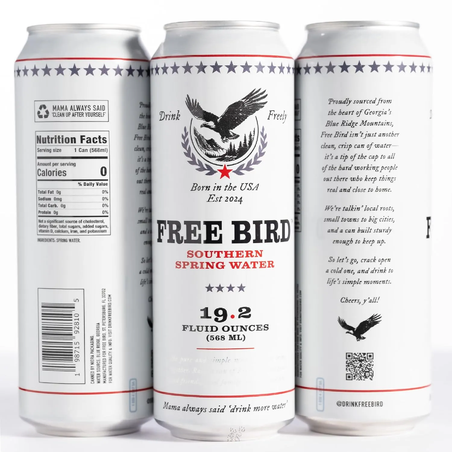 Free Bird, Southern Spring Water, 12-Pack (19.2oz Tallboy Cans) – Crisp & Clean Blue Ridge Mountain Water, Naturally Sourced