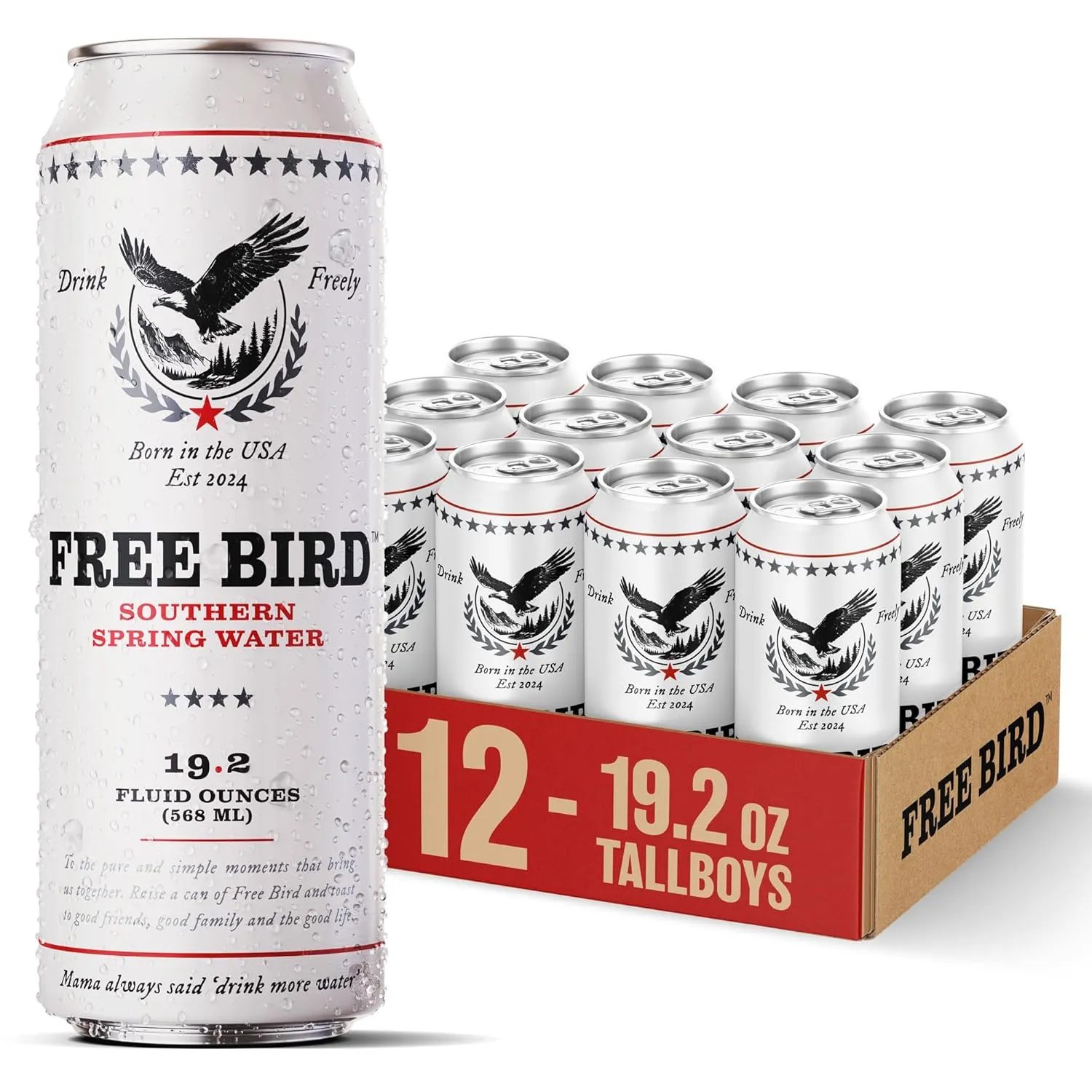 Free Bird, Southern Spring Water, 12-Pack (19.2oz Tallboy Cans) – Crisp & Clean Blue Ridge Mountain Water, Naturally Sourced