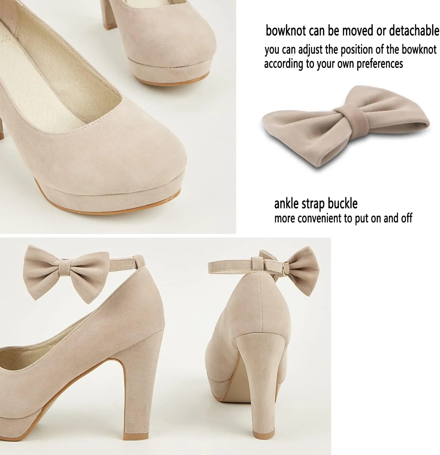 GATUXUS Women's Platform High Heel Dress Pumps Ankle Strap Bow Chunky Heels Shoes for Party Wedding Prom