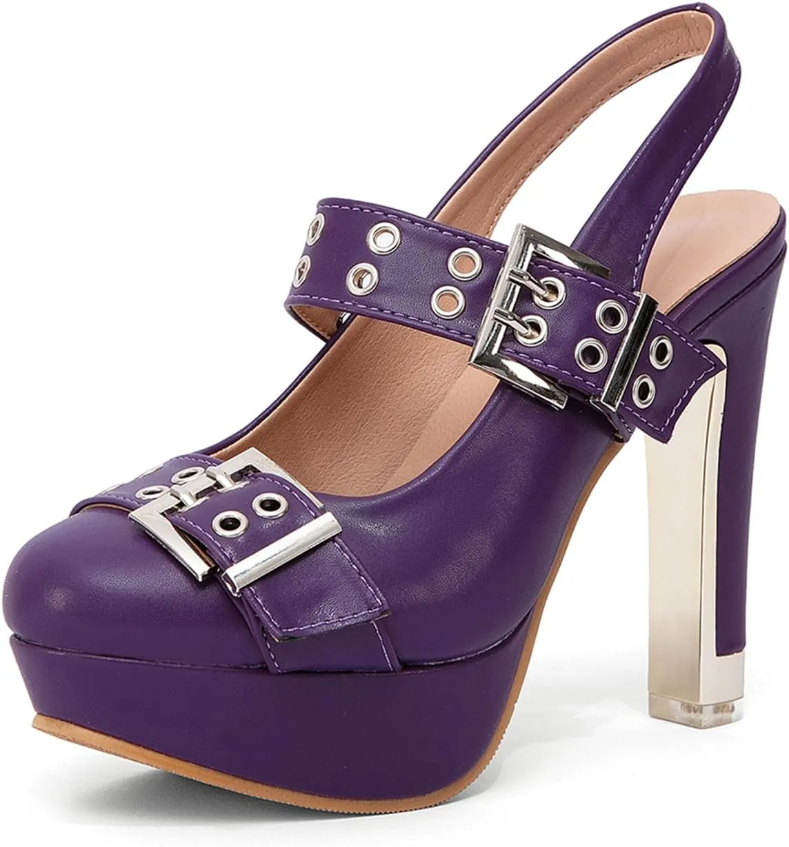 getmorebeauty Women's Buckle Strap Slingback Pumps Chunky High Heels Closed Toe Platform Sandals Prom Dress Shoes