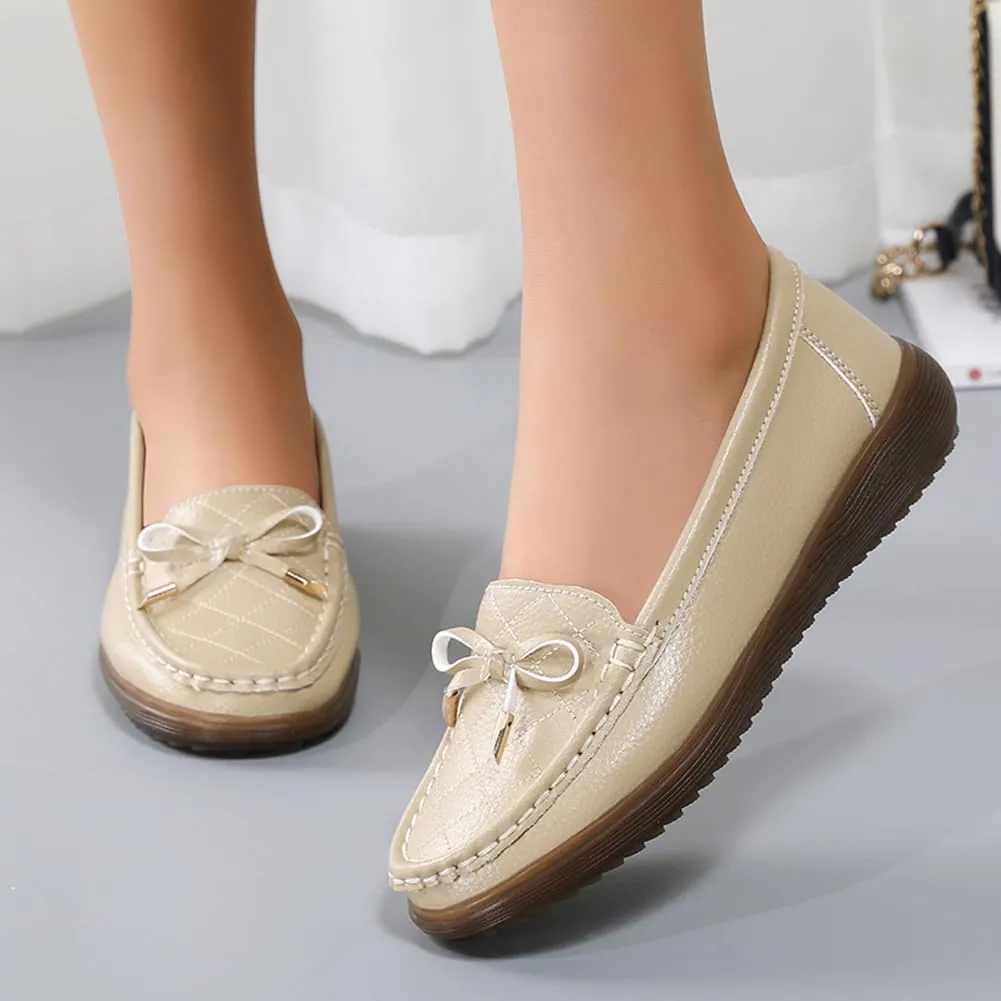 GEXECEUSS Womens Leather Penny Loafers: Comfort Boat Shoes for Working - Lightweight Casual Driving Shoes for Ladies