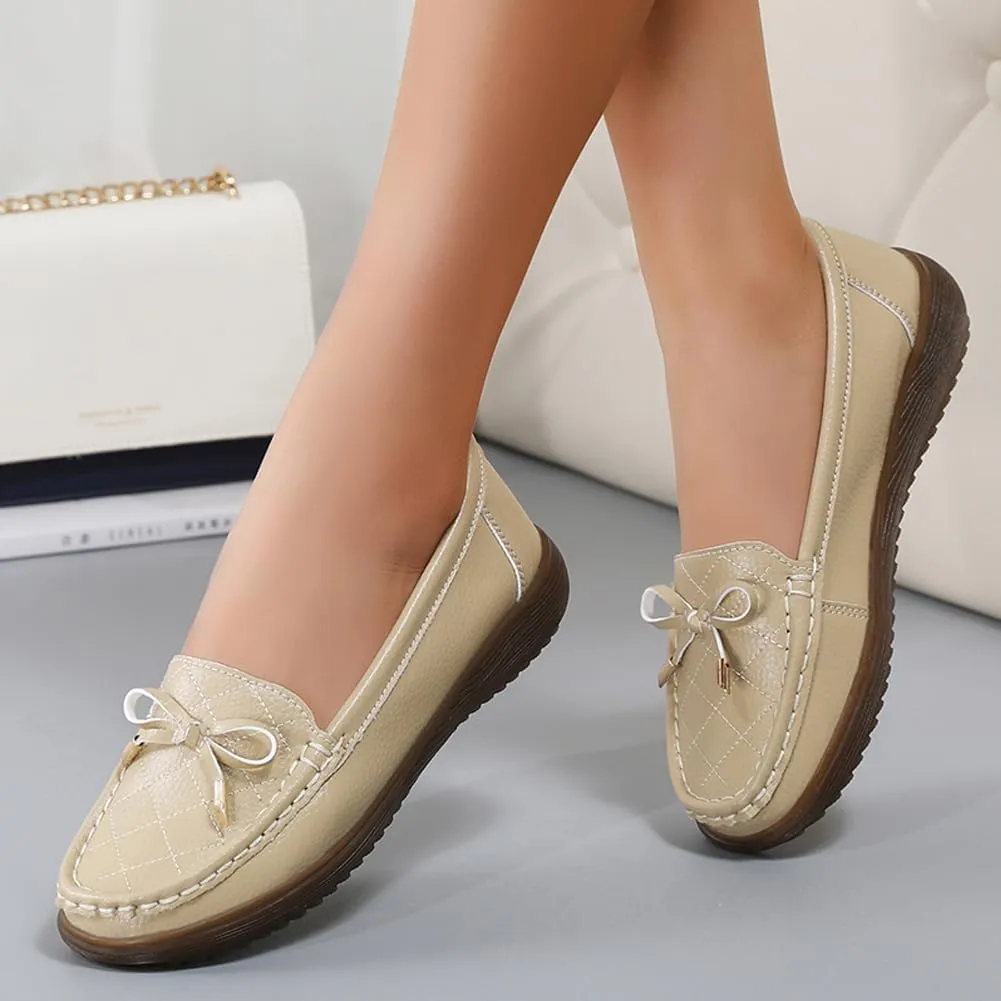 GEXECEUSS Womens Leather Penny Loafers: Comfort Boat Shoes for Working - Lightweight Casual Driving Shoes for Ladies