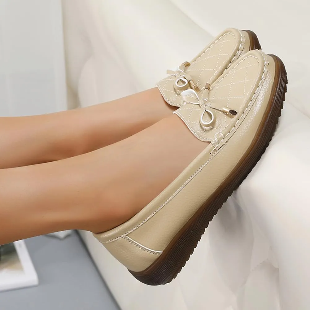 GEXECEUSS Womens Leather Penny Loafers: Comfort Boat Shoes for Working - Lightweight Casual Driving Shoes for Ladies