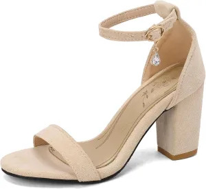 Gicoiz Women Simple Block High Heels Ankle Strap Sandals Suede Patent