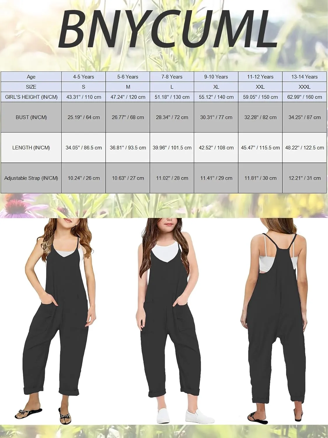 Girl's V Neck Sleeveless Jumpsuits Spaghetti Straps Harem Long Pants Rompers With Pockets (5-14 Years)