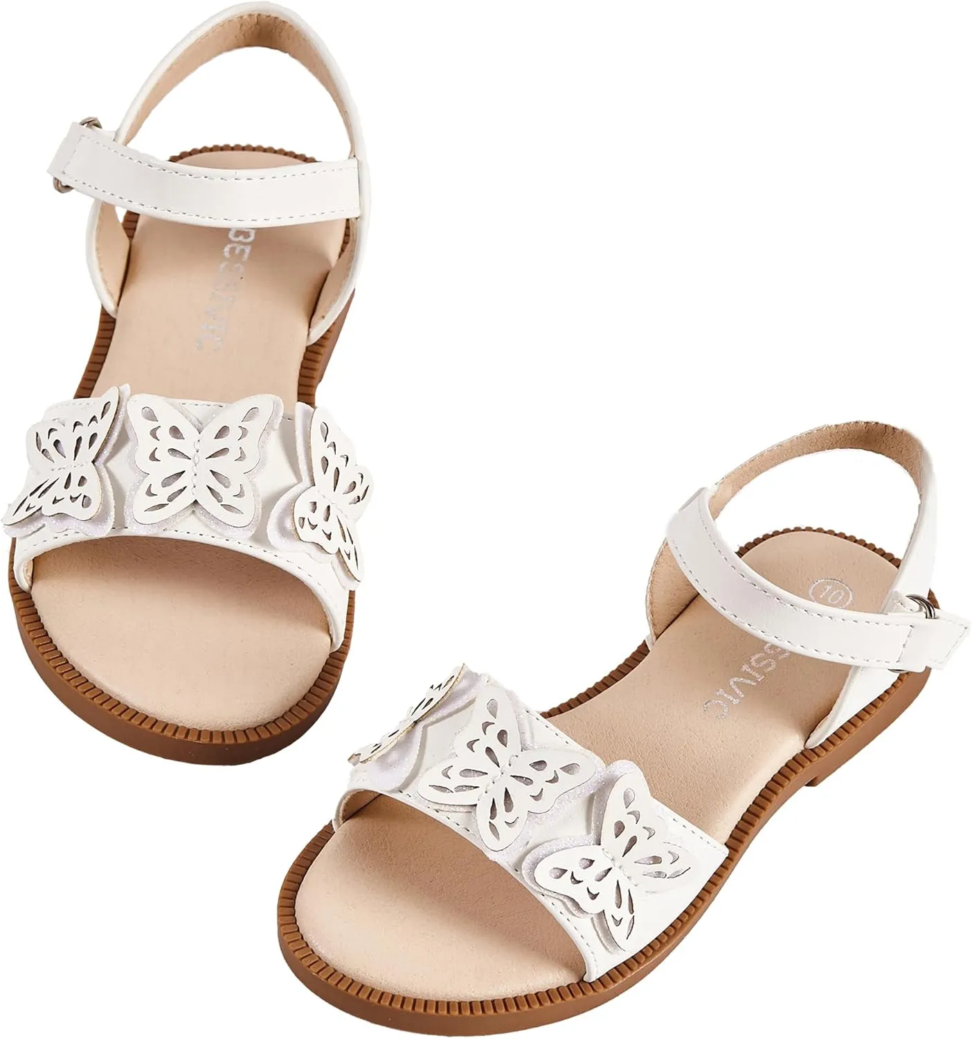 Girls White Sandals Cute Open Toe Summer Flats Sandals With Rubber Sole Toddler/Little Kid/Big Kid US 13