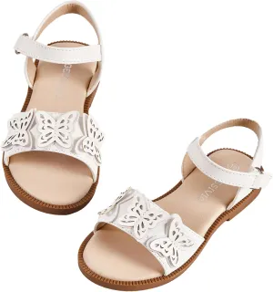 Girls White Sandals Cute Open Toe Summer Flats Sandals With Rubber Sole Toddler/Little Kid/Big Kid US 13