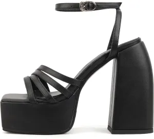 Goolita Summer Open Square Toe Chunky Platform Heels For Women Buckle Ankle Strap Heeled Sandals Slingback Dress Party Shoes