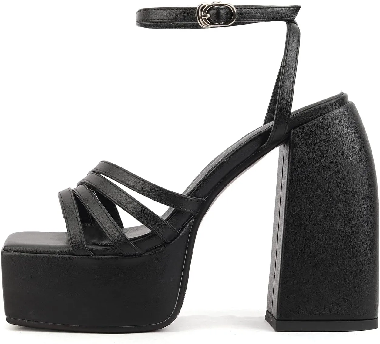 Goolita Summer Open Square Toe Chunky Platform Heels For Women Buckle Ankle Strap Heeled Sandals Slingback Dress Party Shoes
