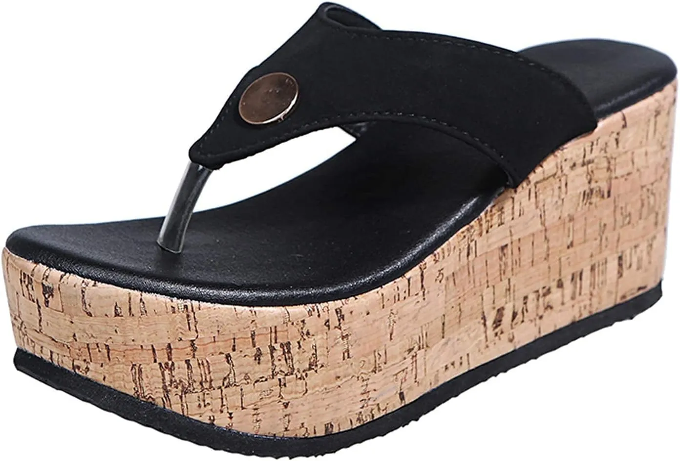 GUNIYIFS Womens platform Beach Slippers Wedge Heel Shoes Slip on Cork Sandals Summer High Heeled for Women Sandals Flip Flops