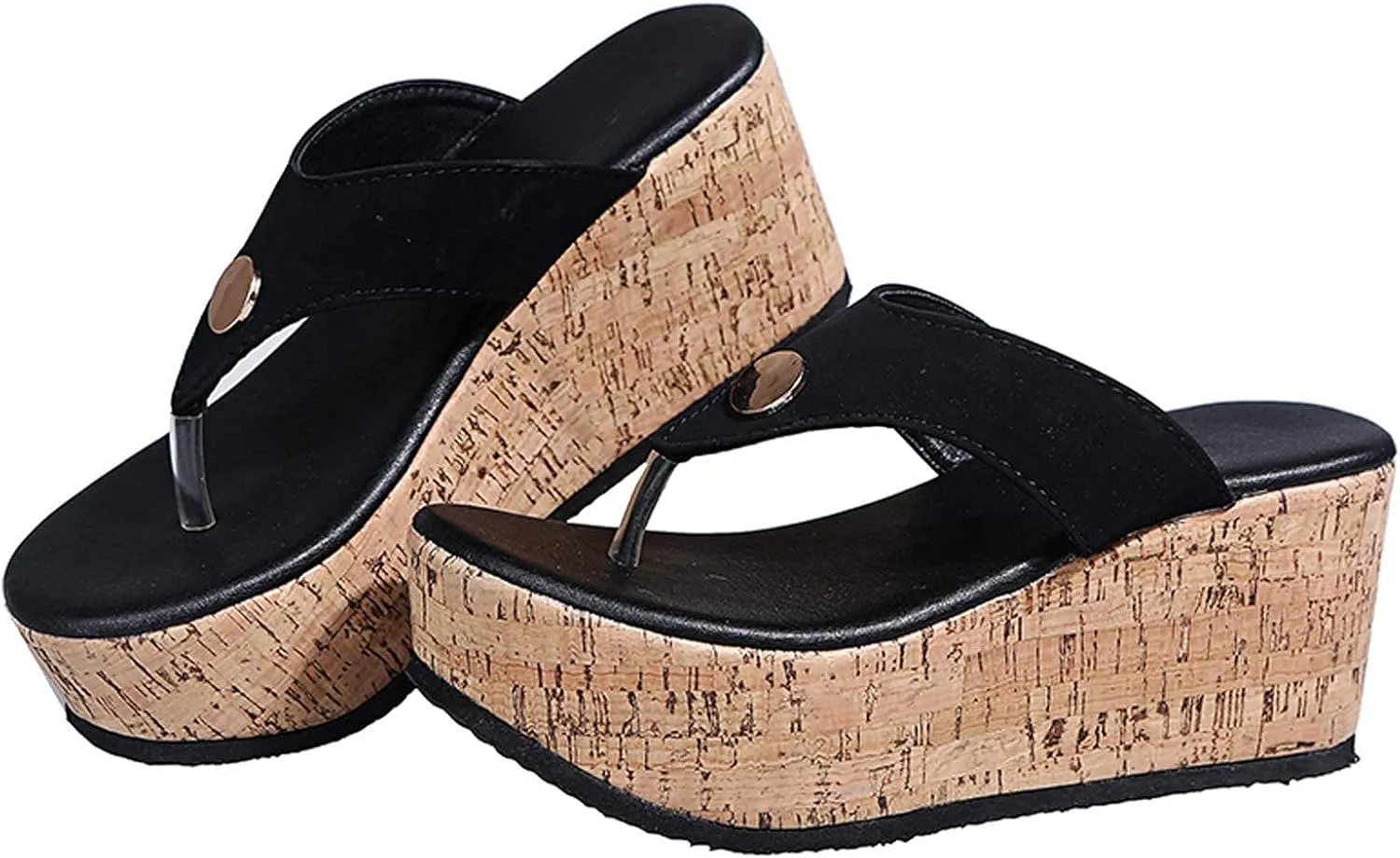 GUNIYIFS Womens platform Beach Slippers Wedge Heel Shoes Slip on Cork Sandals Summer High Heeled for Women Sandals Flip Flops