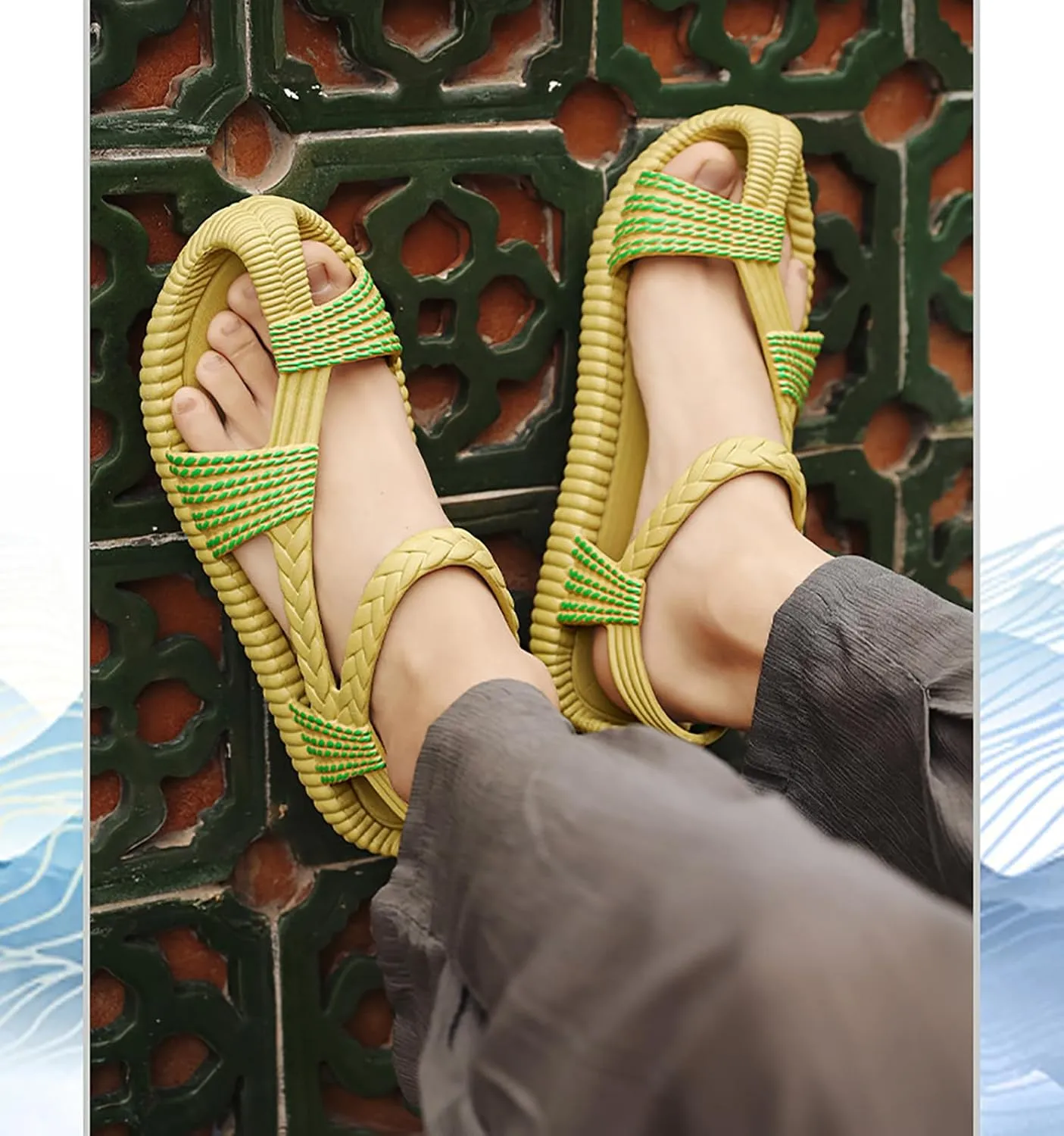 Hand Knitted Sandals Flat Sandals for Men and Women Boho Sandals Open Toe Beach Slip-On Sport Sandal Beach Poolside Travel Camping