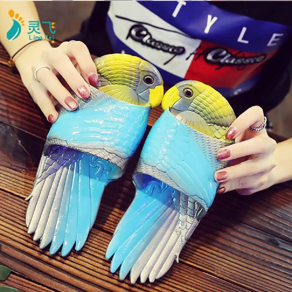 HANDKEI Summer unisex parrot slippers children cartoon animal slippers funny parrot beach slippers sandals 3 colors
