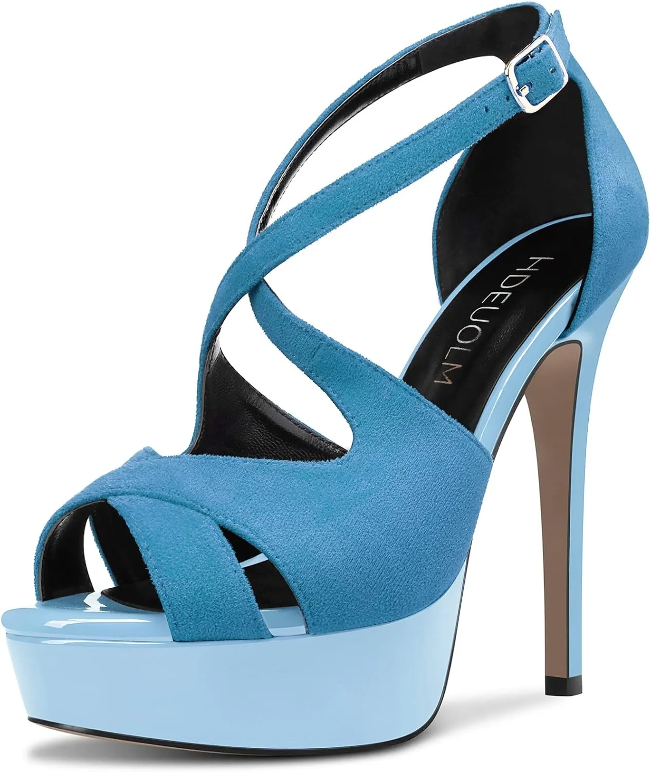 HDEUOLM Women Stiletto High Platform Heel Peep Open Toe Sandals Ankle Strap Wedding Dress 4.7 Inches Heels
