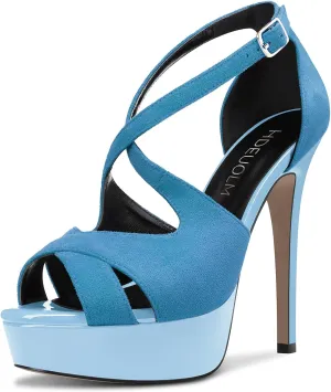 HDEUOLM Women Stiletto High Platform Heel Peep Open Toe Sandals Ankle Strap Wedding Dress 4.7 Inches Heels