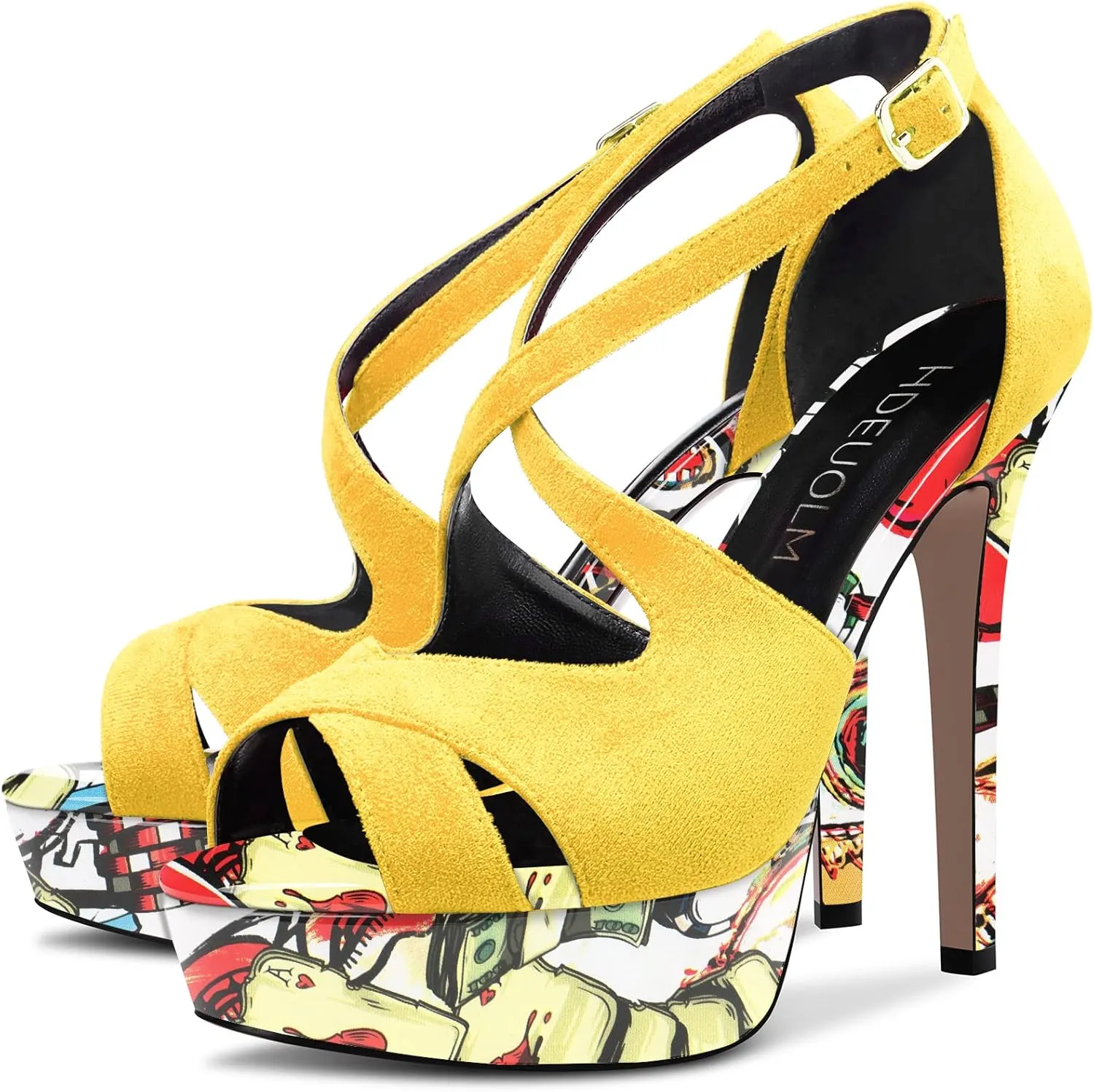 HDEUOLM Women Stiletto High Platform Heel Peep Open Toe Sandals Ankle Strap Wedding Dress 4.7 Inches Heels