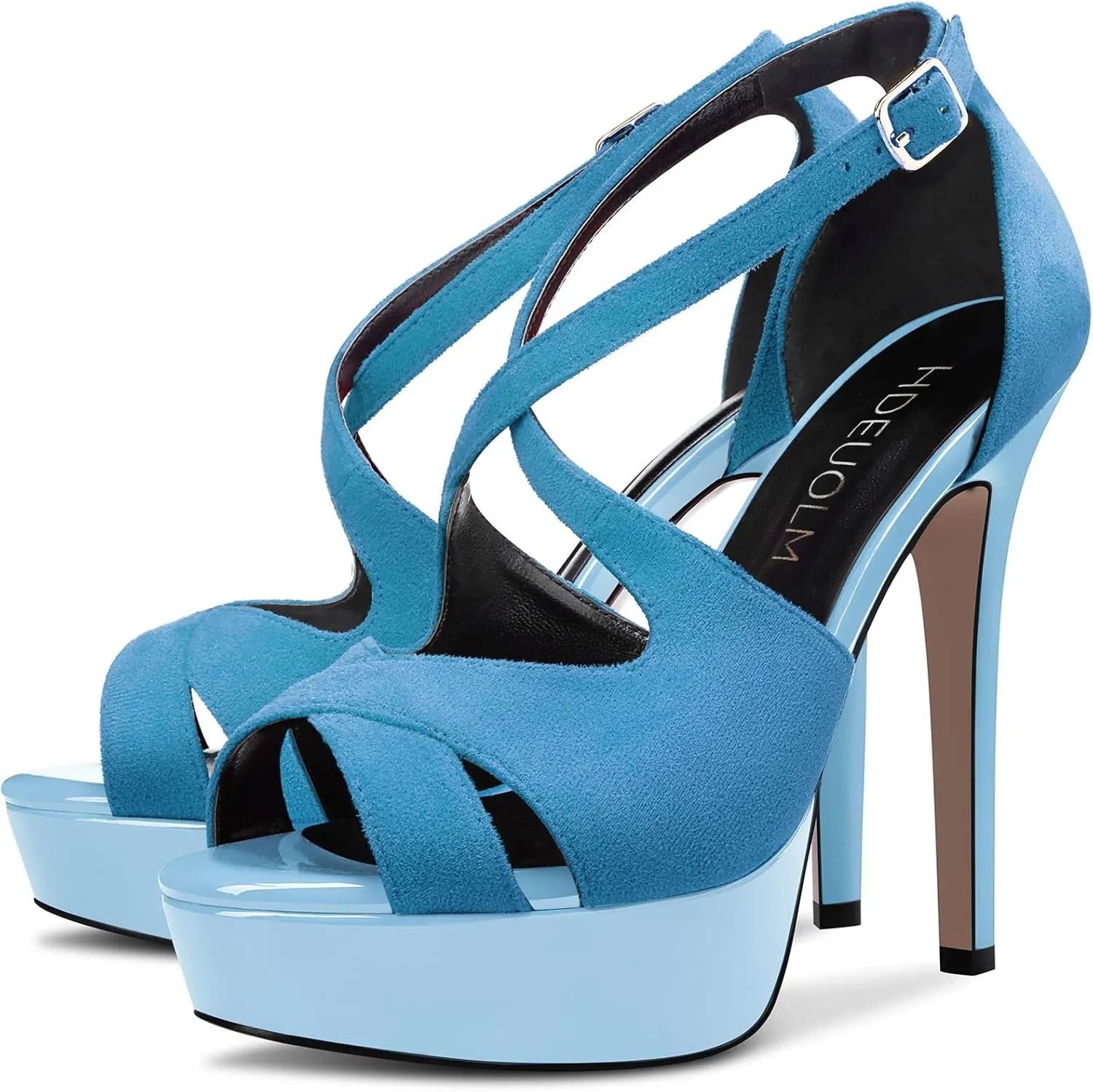 HDEUOLM Women Stiletto High Platform Heel Peep Open Toe Sandals Ankle Strap Wedding Dress 4.7 Inches Heels