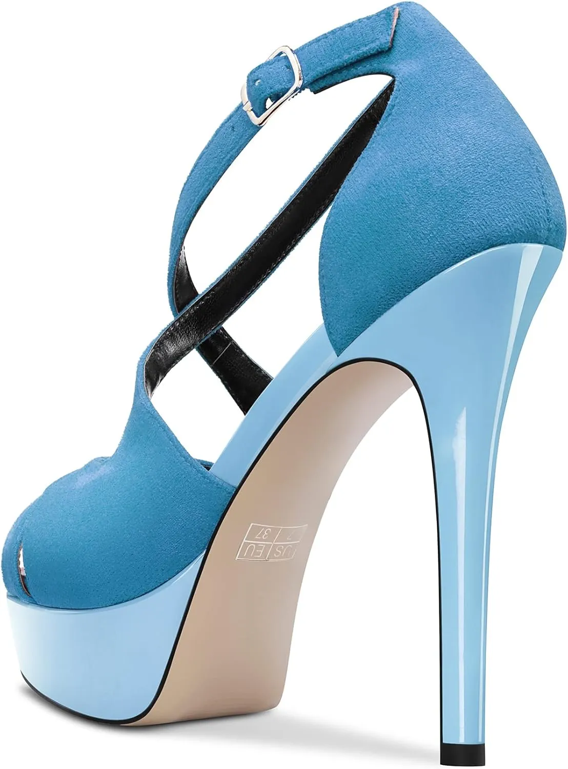 HDEUOLM Women Stiletto High Platform Heel Peep Open Toe Sandals Ankle Strap Wedding Dress 4.7 Inches Heels