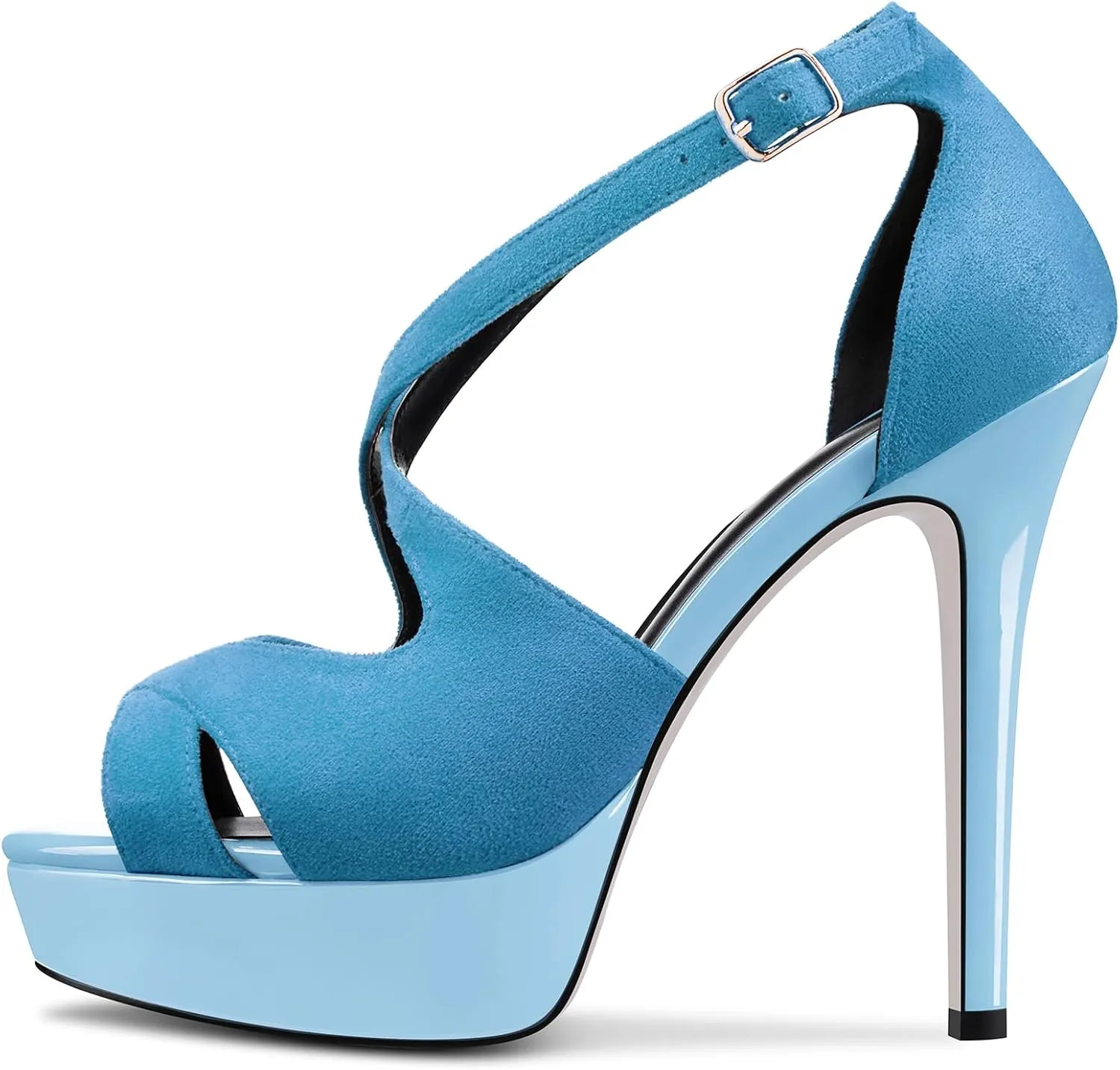HDEUOLM Women Stiletto High Platform Heel Peep Open Toe Sandals Ankle Strap Wedding Dress 4.7 Inches Heels