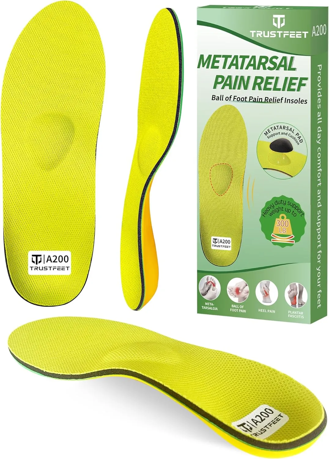 Heavy Duty Support Metatarsal Pain Relief Insoles for Metatarsalgia,Morton's Neuroma,Ball of Foot Pain Relief,Plantar Fasciitis,Arch Support Orthotics Shoe Inserts for Man Women