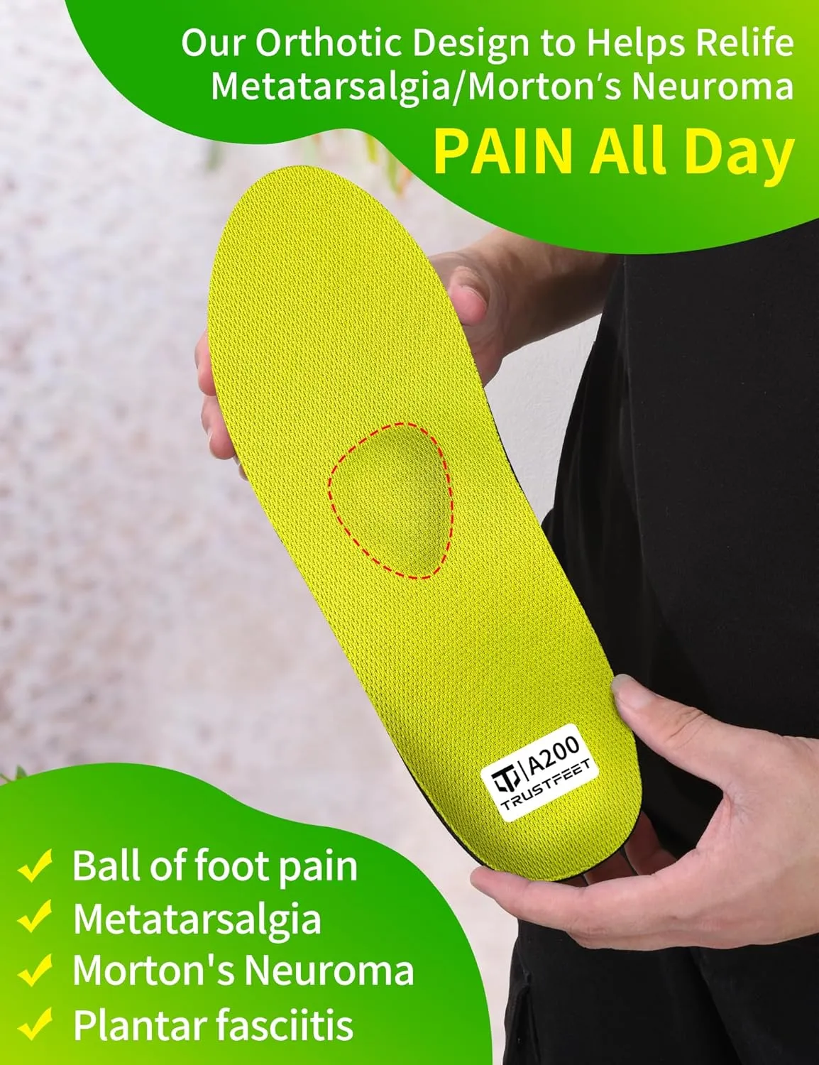 Heavy Duty Support Metatarsal Pain Relief Insoles for Metatarsalgia,Morton's Neuroma,Ball of Foot Pain Relief,Plantar Fasciitis,Arch Support Orthotics Shoe Inserts for Man Women