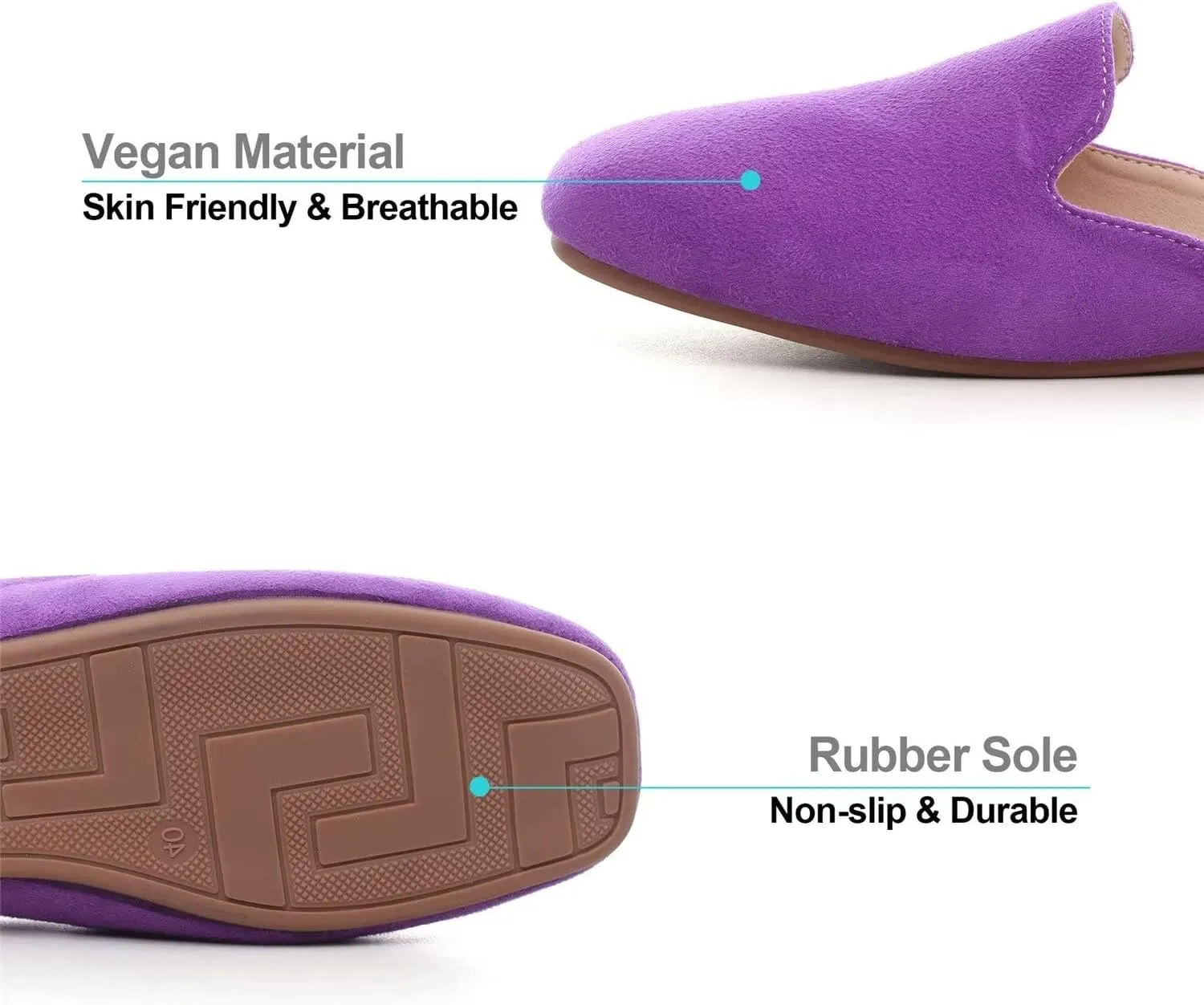 Hee grand Mules for Women Flats Square Toe Slip on Flat Slides Comfortable Suede Women Slippers Backless Loafer Shoes
