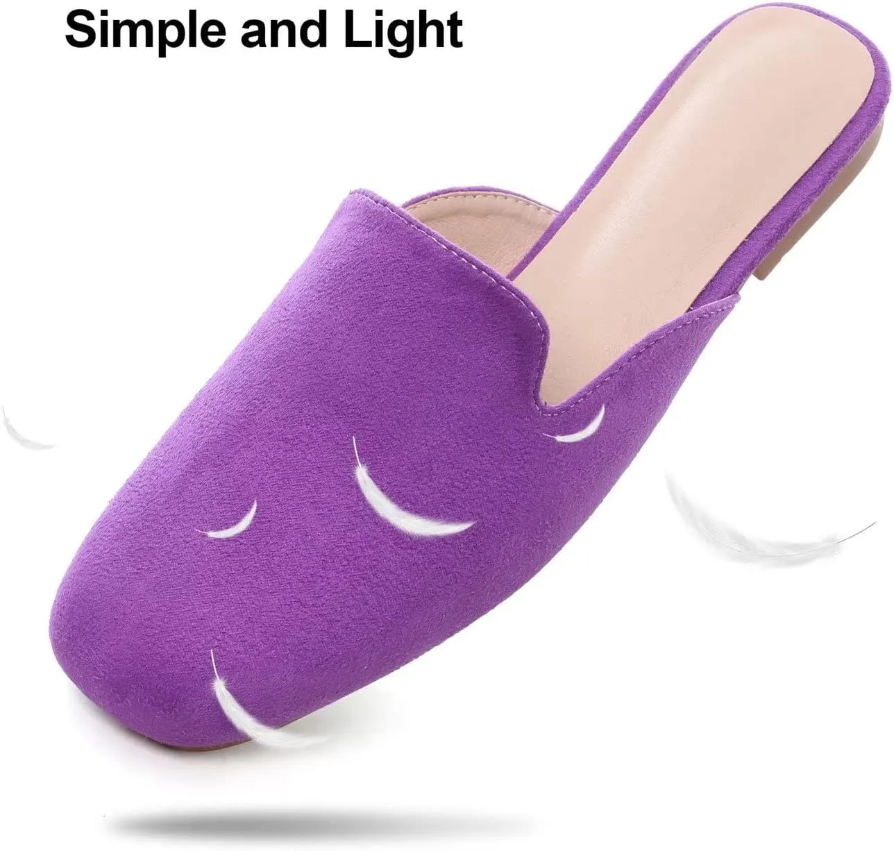 Hee grand Mules for Women Flats Square Toe Slip on Flat Slides Comfortable Suede Women Slippers Backless Loafer Shoes