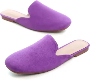 Hee grand Mules for Women Flats Square Toe Slip on Flat Slides Comfortable Suede Women Slippers Backless Loafer Shoes
