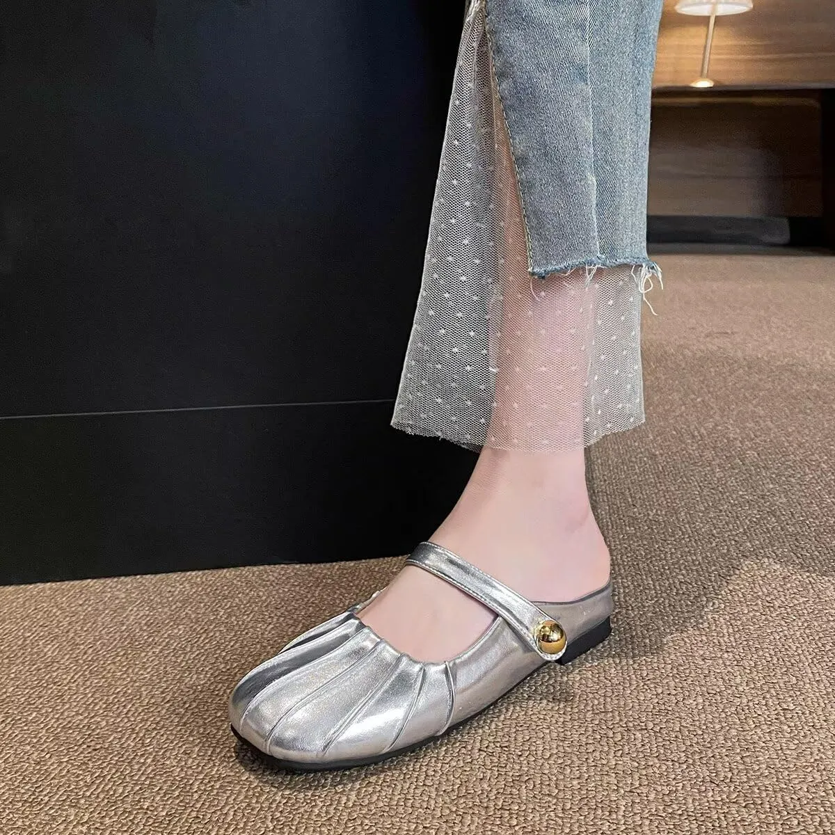 Hee grand Mules for Women Round Toe Backless Loafers Ankle Strap Mary Jane Shoes Slides Mules Summer