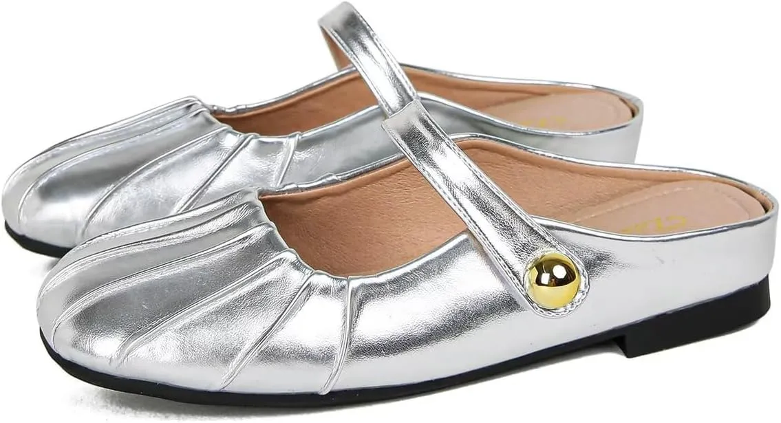 Hee grand Mules for Women Round Toe Backless Loafers Ankle Strap Mary Jane Shoes Slides Mules Summer
