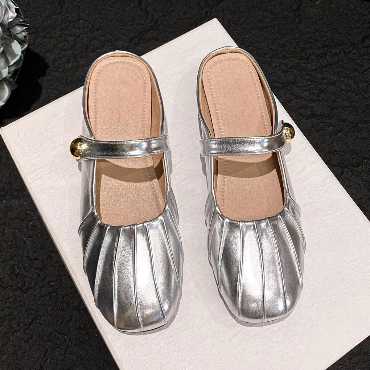 Hee grand Mules for Women Round Toe Backless Loafers Ankle Strap Mary Jane Shoes Slides Mules Summer