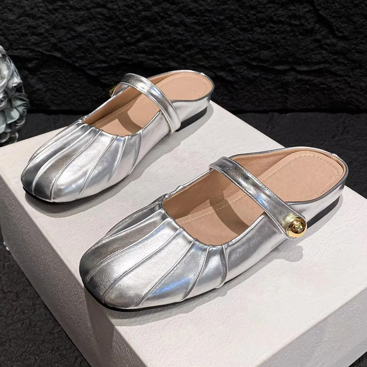 Hee grand Mules for Women Round Toe Backless Loafers Ankle Strap Mary Jane Shoes Slides Mules Summer