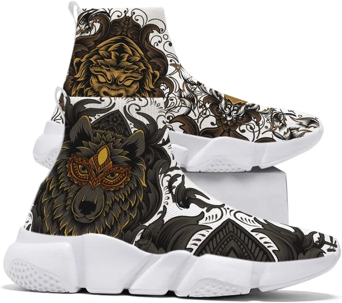 Hetios Mens Walking Shoes Graffiti Sneakers Running Shoes Sock Shoes Lightweight Comfy Breathable Multicolor