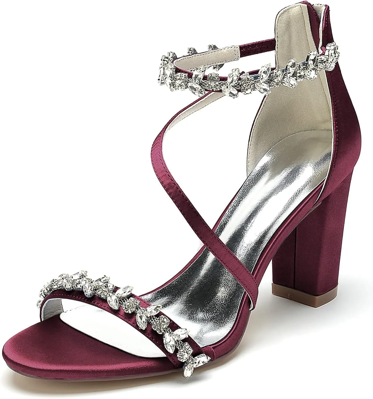 High Heels for Women Sexy Open Toe Rhinestones Chunky Heel Pumps Sandal Wedding Dress Shoes for Bride Bridal Block Heels Heeled Sandals Wide