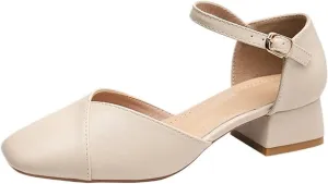 High Heels Single shoes single strap thick heel sandals shallow mouth closed toe women's shoes French style high heels