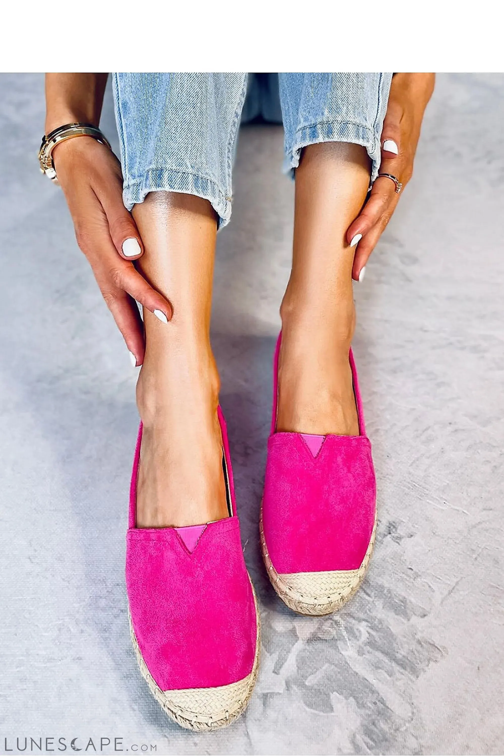 Hot Pink Espadrille Flats with Braided Jute Sole & Cap Toe - Women