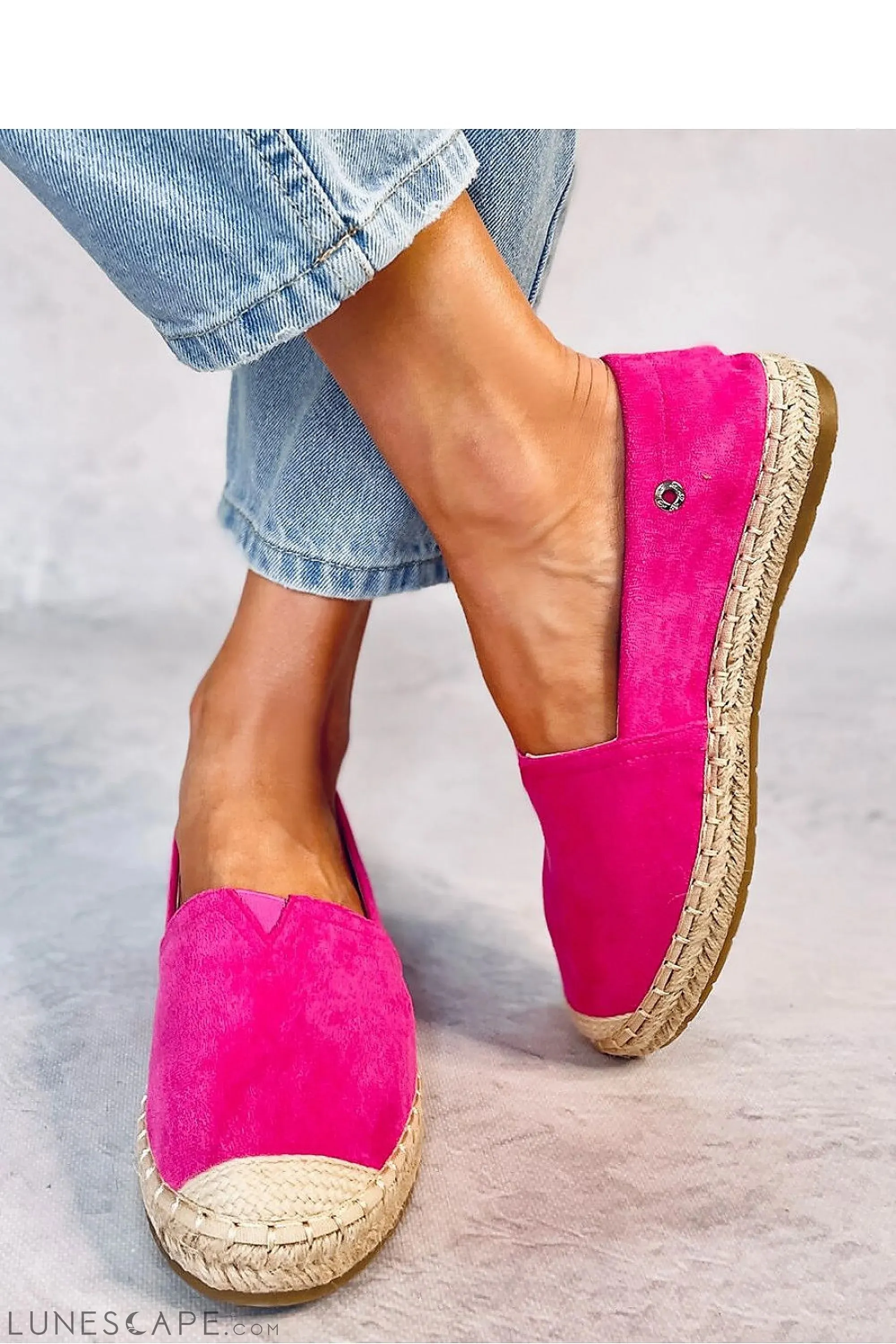 Hot Pink Espadrille Flats with Braided Jute Sole & Cap Toe - Women