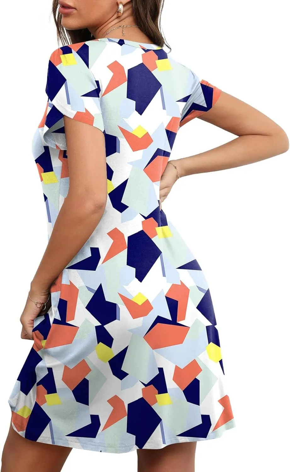 HOTGIFT 2025 Womens Dress Summer Short Sleeve Crewneck Sundress with Pockets M-4XL