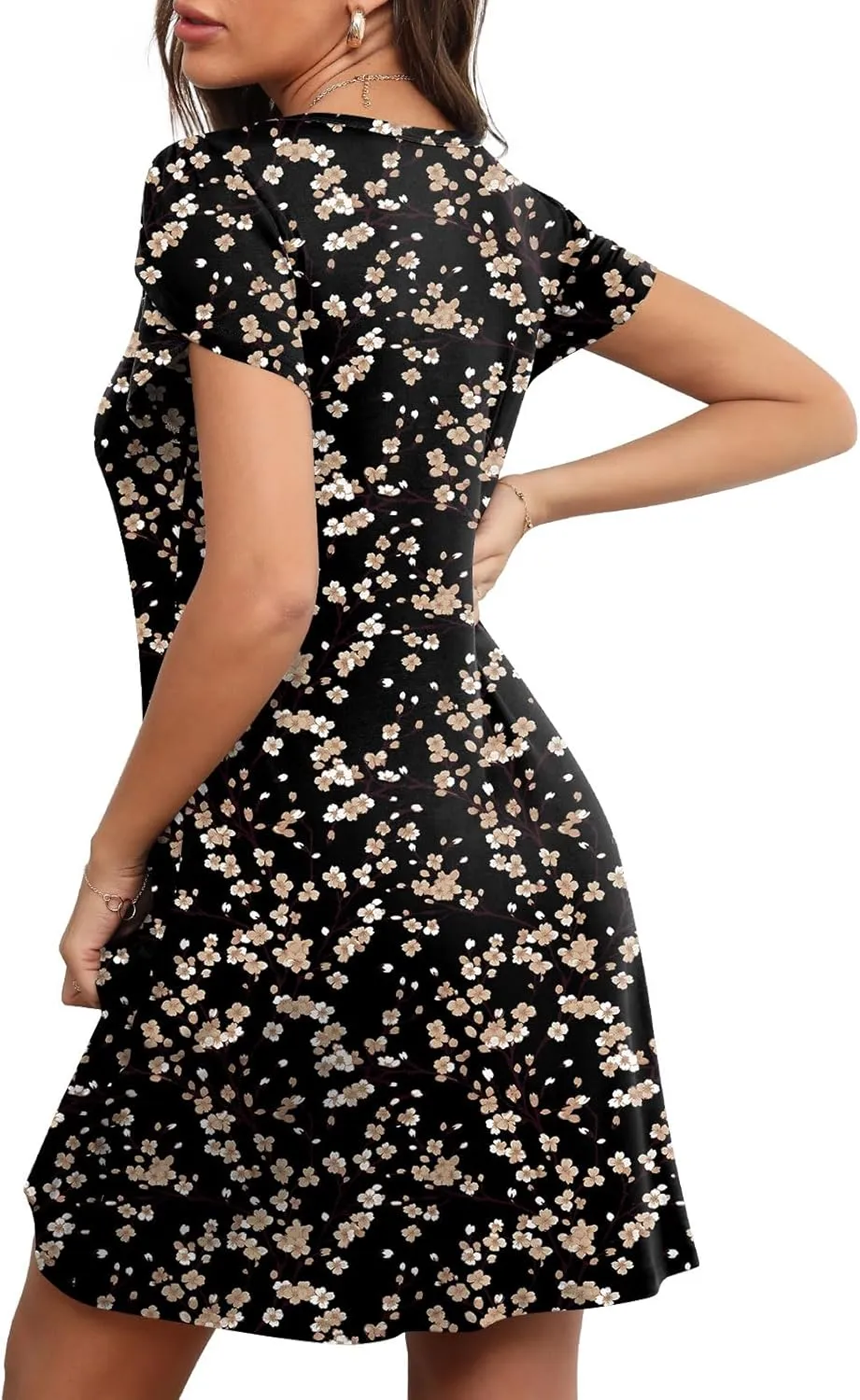 HOTGIFT 2025 Womens Dress Summer Short Sleeve Crewneck Sundress with Pockets M-4XL