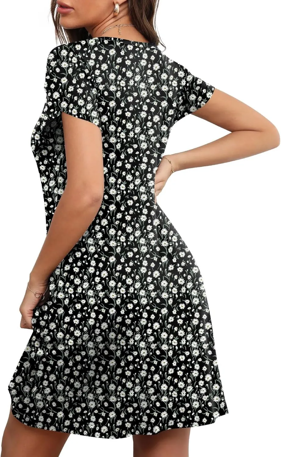 HOTGIFT 2025 Womens Dress Summer Short Sleeve Crewneck Sundress with Pockets M-4XL